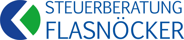 Logo der Steuerberatung Flasnöcker mit stilisiertem blauen und grünen Kreis-Symbol und blauem Schriftzug